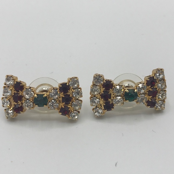Holiday Crystal Bow Earrings - Picture 1 of 5